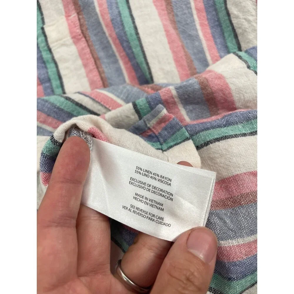 Orvis Womens XXL Linen Blend Multicolor Striped Button-Up Camp Shirt Coastal - Picture 3 of 8